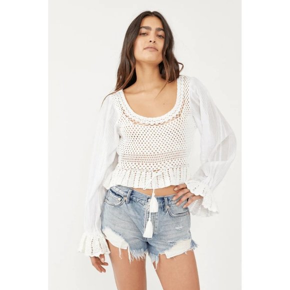 Free People Tops - new sz Large L FREE PEOPLE MEGAN CROCHET TOP IVORY WHITE VICTORIAN OPEN BACK